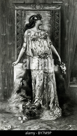 In this 1893 oil painting by French artist Georges Clairin, Sarah Bernhardt is shown playing the role of Queen Cleopatra. Stock Photo