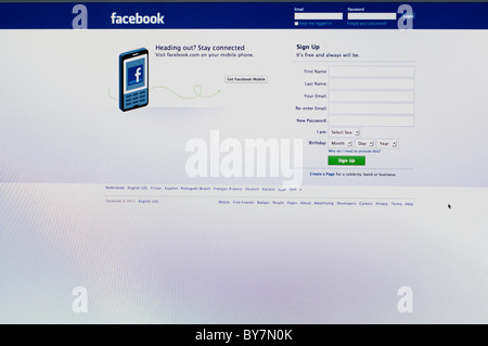 The screen of a computer displaying the Facebook sign in page Stock Photo