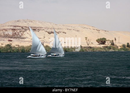 Feluccas on the Nile near Aswan, Egypt Stock Photo
