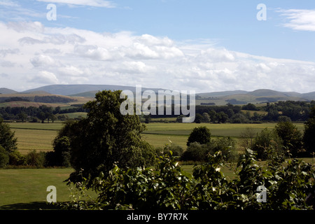A view of the Cheviot Hills from a footpath near the border town of Coldstream Berwickshire  Scottish Borders Scotland Stock Photo