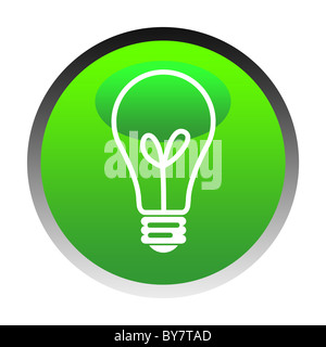 Green ideas light bulb or globe button isolated on white background. Stock Photo