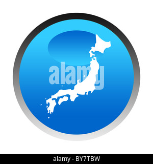 Japan map blue circular button isolated on white background. Stock Photo