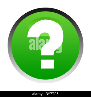 Illustration of green question mark button isolated on white background. Stock Photo