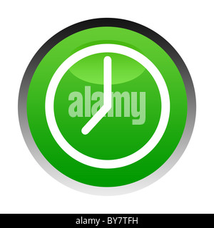 Illustration of green clock or time button isolated on white background. Stock Photo