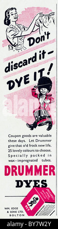 1940s advertisement for DRUMMER DYES in women's home economics magazine Stock Photo