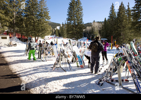 Skis at the Santa Fe Ski area. Stock Photo