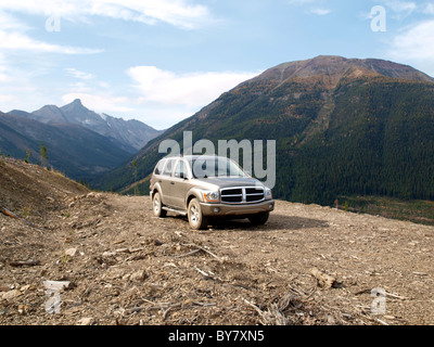 Offroading to a plateau in the Rocky Mountains. Stock Photo