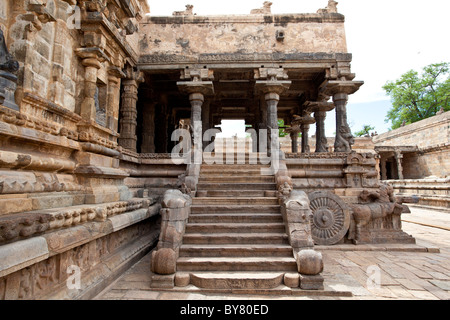 Airavatesvara Temple is located in the town of Darasuram near Kumbakonam in Tamil Nadu.This temple,built by Rajaraja Chola II. Stock Photo