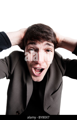 young entrepreneurs with hands on head and face surprise Stock Photo