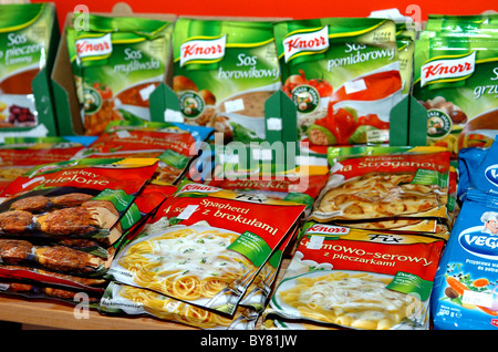 Packets of Polish foods on sale in a shop in Brighton Stock Photo