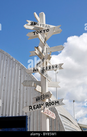 Directional Sign USS Missouri Museum Pearl Harbor Pacific National Monument Hawaii Ford Field  Stock Photo