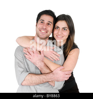 optimistic couple On white Background Stock Photo