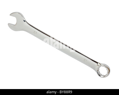 Chrome coated wrench. Isolated on white background with clipping path. Stock Photo