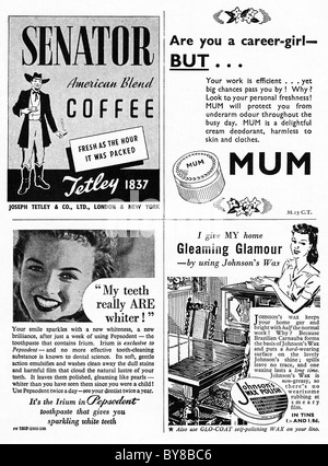 1940s full page of typical advertisements of the period in women's home economics magazine Stock Photo