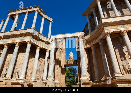 Merida, Badajoz Province, Spain. The Roman theatre built in the first century BC. Colonnade behind the stage. Stock Photo