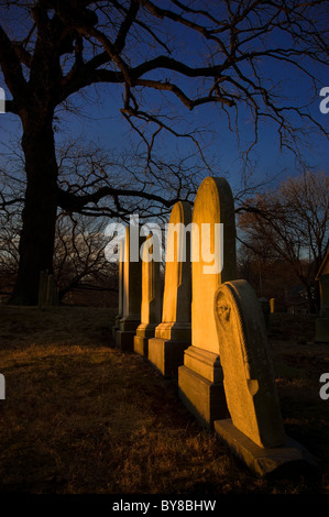 Cemetery In Late Evening, Pennsylvania, USA Stock Photo
