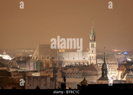 Night scene from Nuremberg with St Lawrence Church at foreground Stock Photo