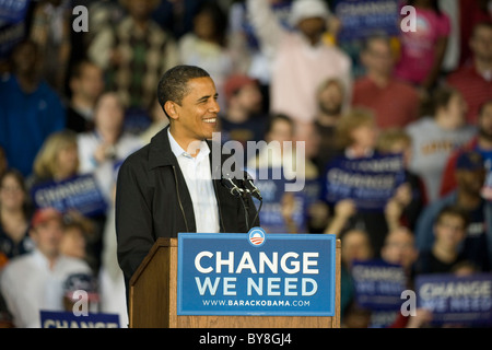 President Obama at a Rally at the University of Cincinnati in Cincinnati Ohio two days before the 2008 Presidential election. Stock Photo