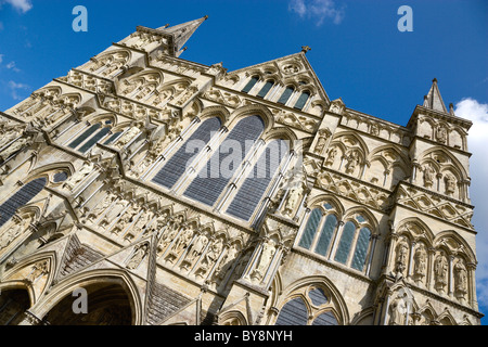 England Wiltshire Salisbury West Front main entrance of 13th Century English Gothic Cathedral Church of Blessed Virgin Mary Stock Photo