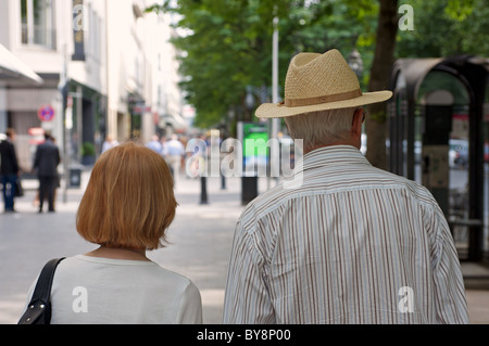 Old aged pensioners shopping in Dusseldorf, Germany. Stock Photo
