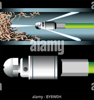 3D image of a plumbing device cleaning an underground pipe Stock Photo ...