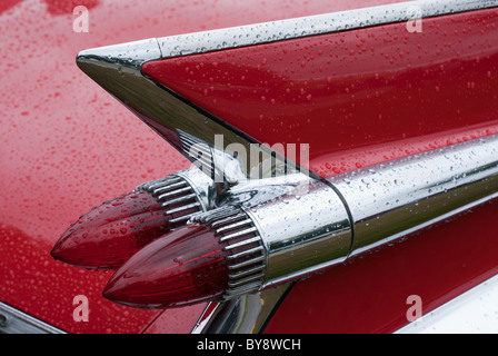 The twin rear lights and rear fin of a 1958 Cadillac Eldorado Biarritz Convertible at Goodwood concours 2007. Stock Photo