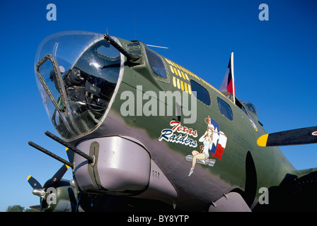 Old WWII bomber plane North American B-25 J Mitchell flying during an ...