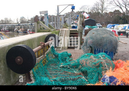 sea trawler fishing nets and associated equipment Stock Photo