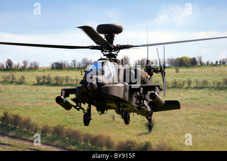 August 29 2007: A British Army Air Corps AgustaWestland WAH-64D Longbow Apache AH1 Helicopter flying over Salisbury Plain Military Training Area Stock Photo