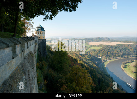 View of the Elbe River from Konigstein Fortress, Saxony, Germany, Europe Stock Photo