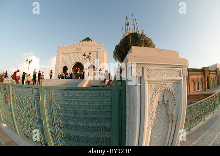 Mausoleum of King Mohammed V (finished 1971) on the Yacoub al-Mansour esplanade in Rabat, Morocco. Stock Photo