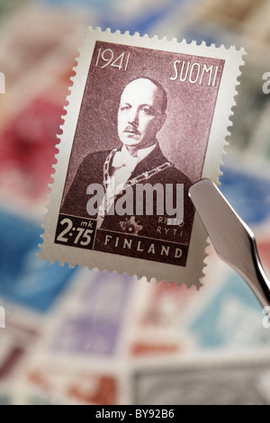 Wartime finnish stamp from 1941. President Risto Ryti. Stock Photo