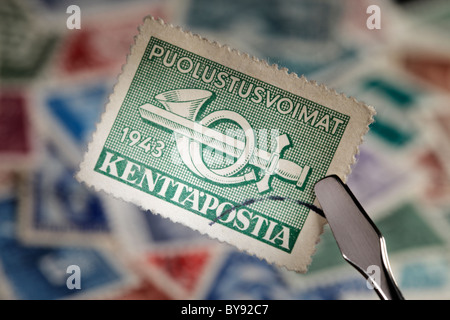 Finnish wartime military stamp from 1943. Stock Photo