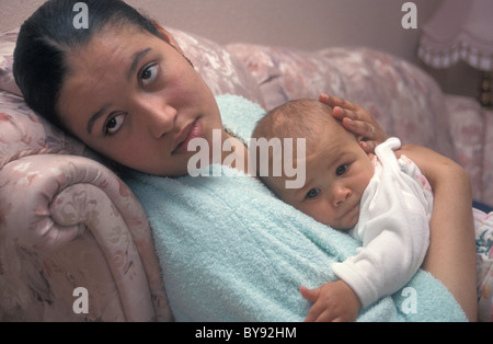 mother suffering from post natal depression Stock Photo