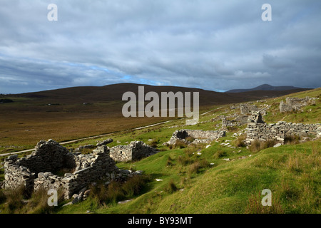 The Missionary Settlement - or Deserted Village, On the slopes of Slievemore, Achill Island, County Mayo, Ireland Stock Photo