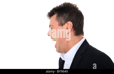 Angry middle-aged man. All on white background. Stock Photo