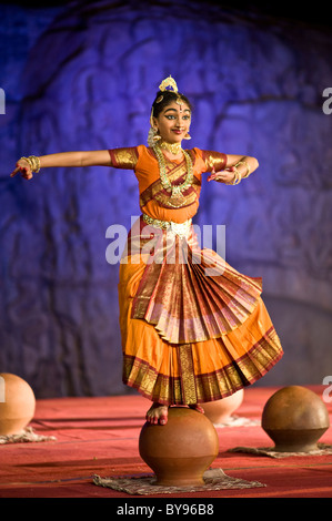 Mamallapuram dance festival 2011.  A month long celebration of Classical and Folk dance from all parts of India. Stock Photo