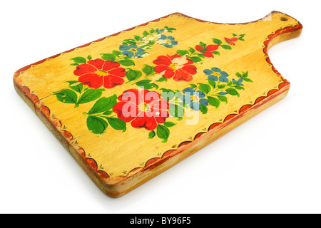 Wooden painted chopping board isolated Stock Photo