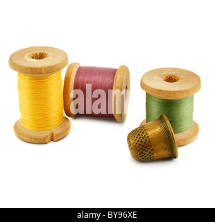 Spools of thread and thimble Stock Photo