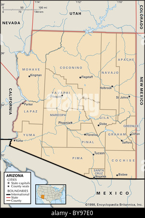 Political map of Arizona Stock Photo