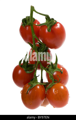 Cluster of fresh red ripe cherry tomatoes Stock Photo