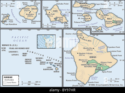 Physical map of Hawaii Stock Photo