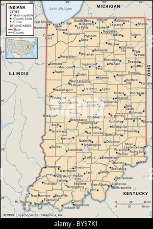 Political map of Indiana Stock Photo