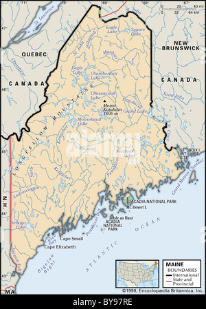 Physical map of Maine Stock Photo