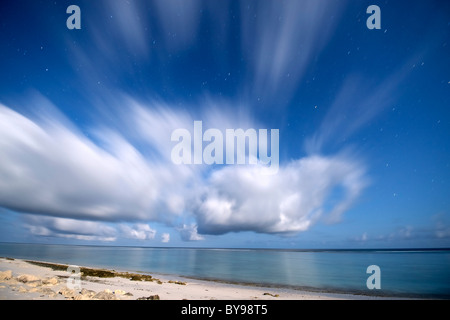 Nighttime, moonlit view of the beach and Indian Ocean (Mozambique channel) at Beheloka on the southwestern coast of Madagascar. Stock Photo