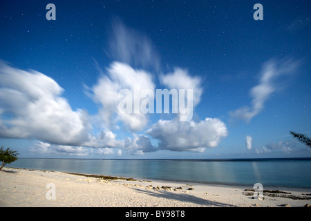 Nighttime, moonlit view of the beach and Indian Ocean (Mozambique channel) at Beheloka on the southwestern coast of Madagascar. Stock Photo