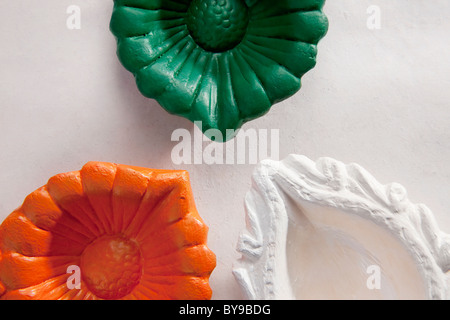 Different coloured diyas Stock Photo