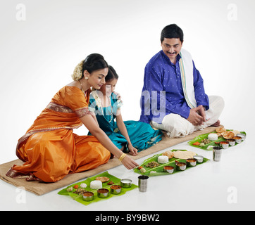 South Indian family having lunch Stock Photo