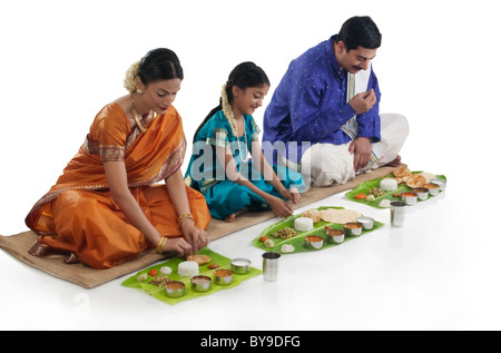 South Indian family having lunch Stock Photo