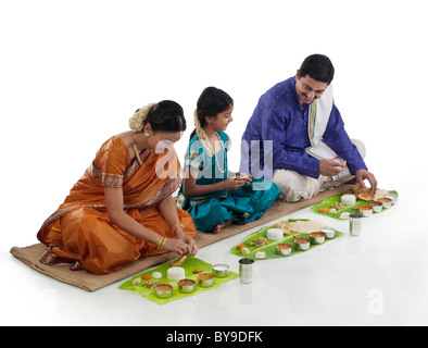 South Indian family having lunch Stock Photo